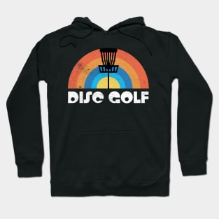 Vintage Disc Golf Basket Silhouette Retro Rainbow Distressed Graphic Hoodie